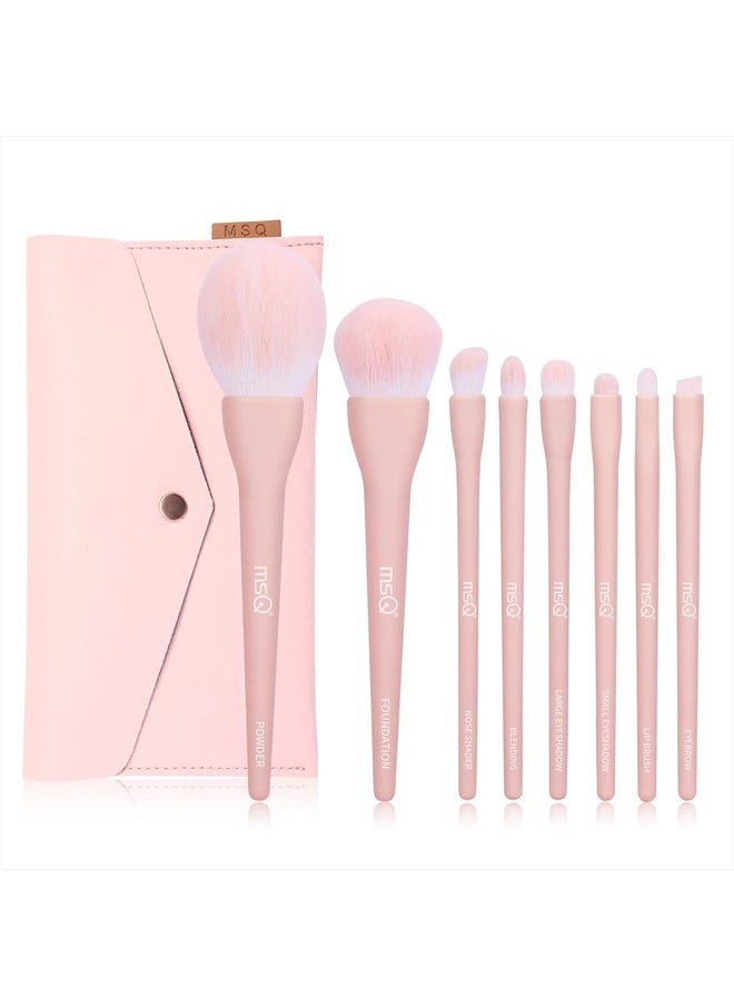 MSQ Make Up Brushes 8Pcs Makeup Brush Set Foundation Brush Blending Brush Eyeshadow Brushes Eye Brushes Set with Bag (Pink)  - Image 1