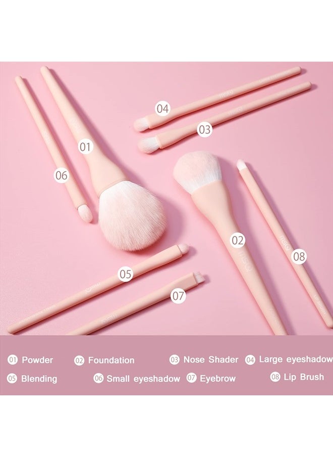 MSQ Make Up Brushes 8Pcs Makeup Brush Set Foundation Brush Blending Brush Eyeshadow Brushes Eye Brushes Set with Bag (Pink)  - Image 5