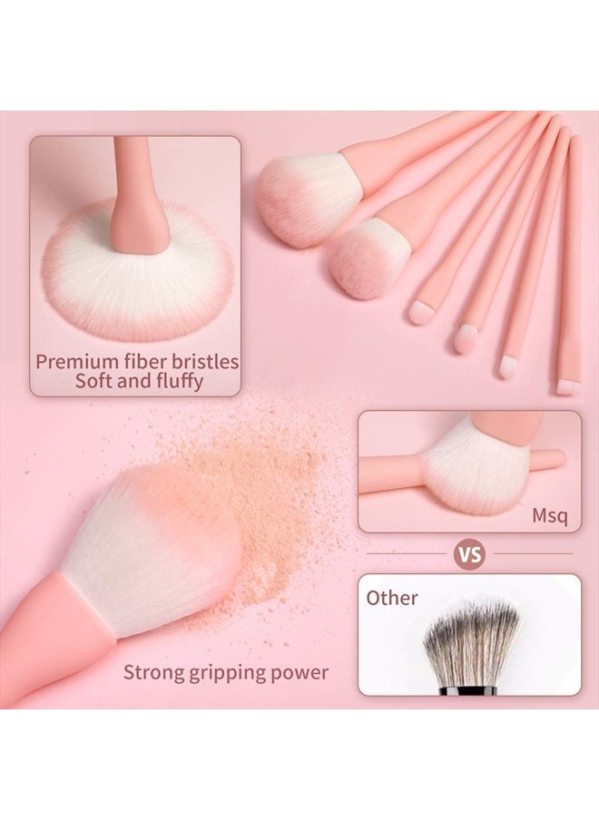 MSQ Make Up Brushes 8Pcs Makeup Brush Set Foundation Brush Blending Brush Eyeshadow Brushes Eye Brushes Set with Bag (Pink)  - Image 3