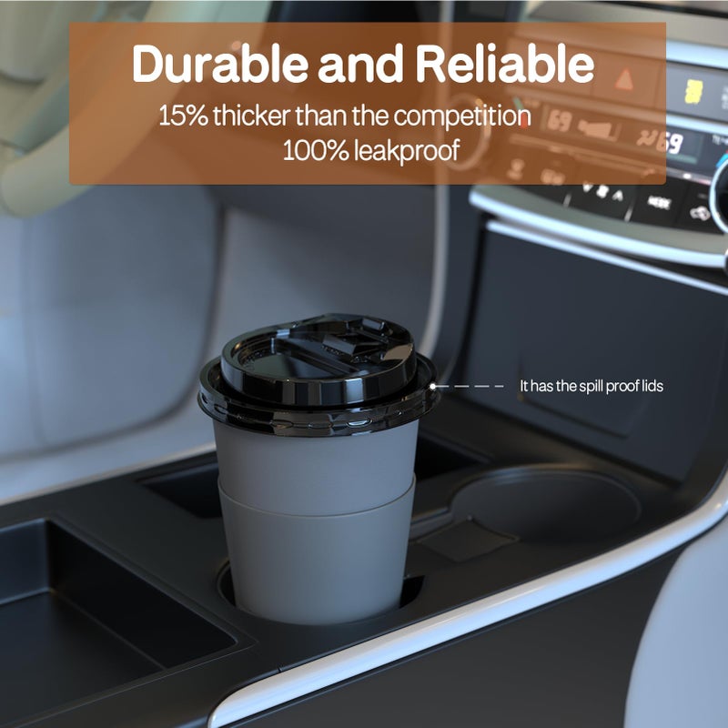 Clawsoff 100 Pack 12 oz Disposable Paper Coffee Cups with Lids and Sleeves and Stirring Sticks, Leak-free Disposable Insulated Paper Cups for To Go Hot or Cold Beverages(Gray) - Image 4