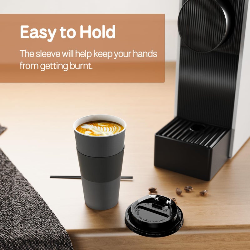 Clawsoff 100 Pack 12 oz Disposable Paper Coffee Cups with Lids and Sleeves and Stirring Sticks, Leak-free Disposable Insulated Paper Cups for To Go Hot or Cold Beverages(Gray) - Image 3