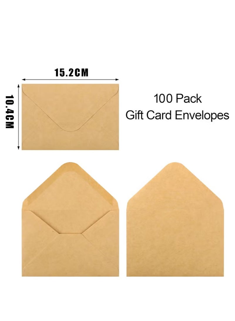 Generic 100 Pack Gift Card Envelopes, 15.2×10.4cm Mini Envelopes, Brown Kraft Business Card Envelopes, Small Envelopes for Holidays, Weddings, Baby Showers, Birthdays Banquets  - Image 3