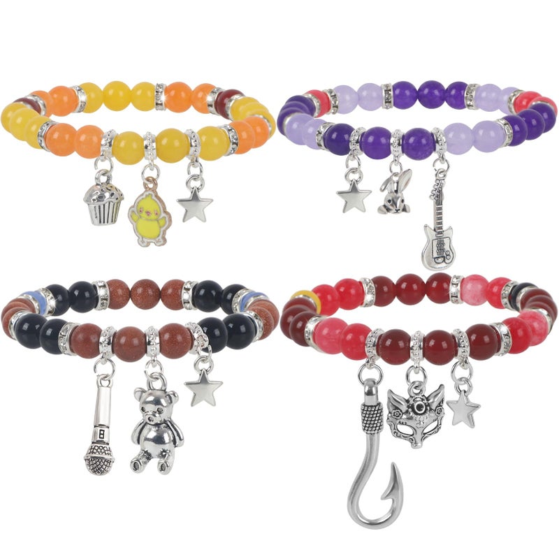 JUNIQUTE FNAF Game Inspired Bracelet for Women - 4PCS Charm Bracelet with Translucent Stone Beads & Metal Prop Charms, Pulseras Para Mujer, Birthday Valentines Gifts - Image 1