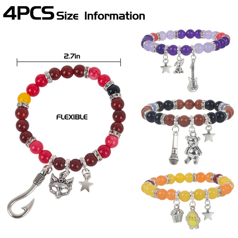 JUNIQUTE FNAF Game Inspired Bracelet for Women - 4PCS Charm Bracelet with Translucent Stone Beads & Metal Prop Charms, Pulseras Para Mujer, Birthday Valentines Gifts - Image 2