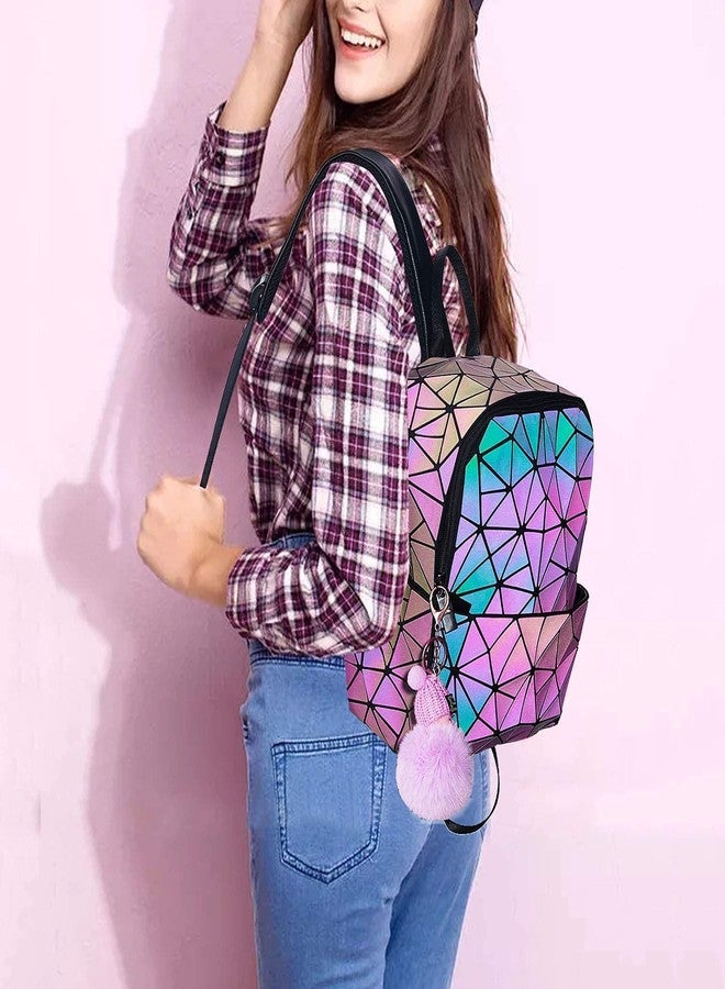 DRUDRAYA 22L Geometric Luminous Backpack | Reflective Color Changing Bag | Stylish Laptop Backpack for Women & Girls | Waterproof, Lightweight | Fits up to 14” Laptop - Image 4