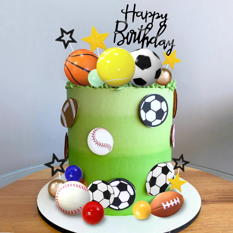 DRWATE 37 PCS Sports Cake Toppers Sports Cake Decoration مع كرة القدم لكرة القدم لعبة كرة السلة للتنس غولف للأولاد. - Image 5