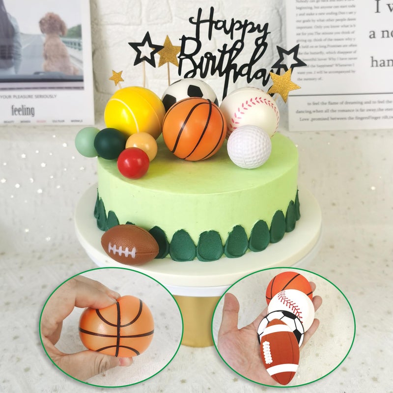 DRWATE 37 PCS Sports Cake Toppers Sports Cake Decoration مع كرة القدم لكرة القدم لعبة كرة السلة للتنس غولف للأولاد. - Image 3