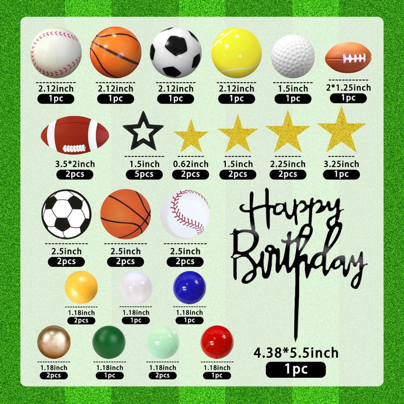 DRWATE 37 PCS Sports Cake Toppers Sports Cake Decoration مع كرة القدم لكرة القدم لعبة كرة السلة للتنس غولف للأولاد. - Image 2
