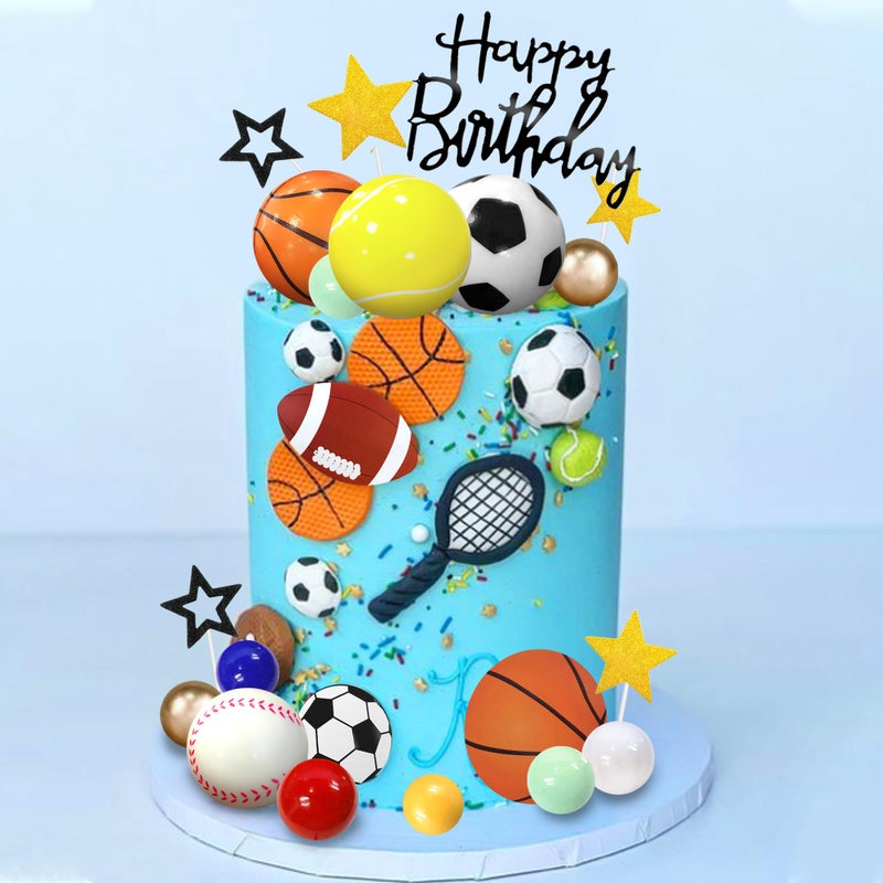 DRWATE 37 PCS Sports Cake Toppers Sports Cake Decoration مع كرة القدم لكرة القدم لعبة كرة السلة للتنس غولف للأولاد. - Image 4