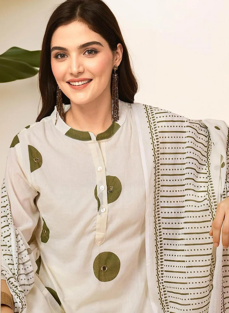 ISHIN  Women Olive Cotton 2 Pcs Kurta Set for Women | Best Price UAE