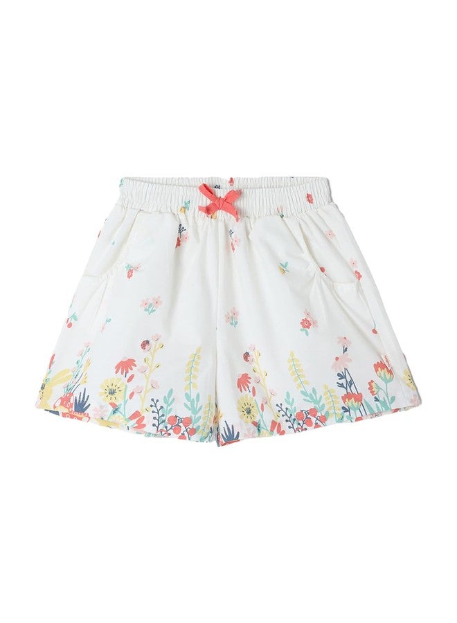 Milou Cotton All Over Printed Mid Thigh Length Bio Washed Shorts - White - Image 1