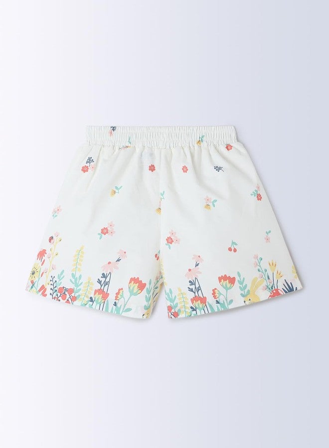 Milou Cotton All Over Printed Mid Thigh Length Bio Washed Shorts - White - Image 3