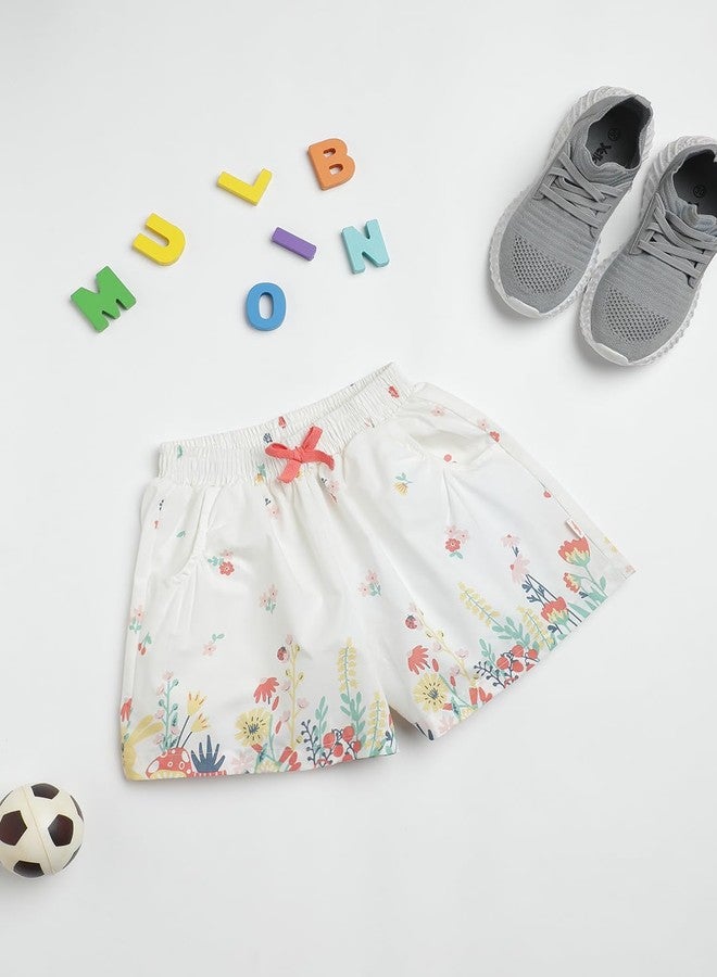 Milou Cotton All Over Printed Mid Thigh Length Bio Washed Shorts - White - Image 2