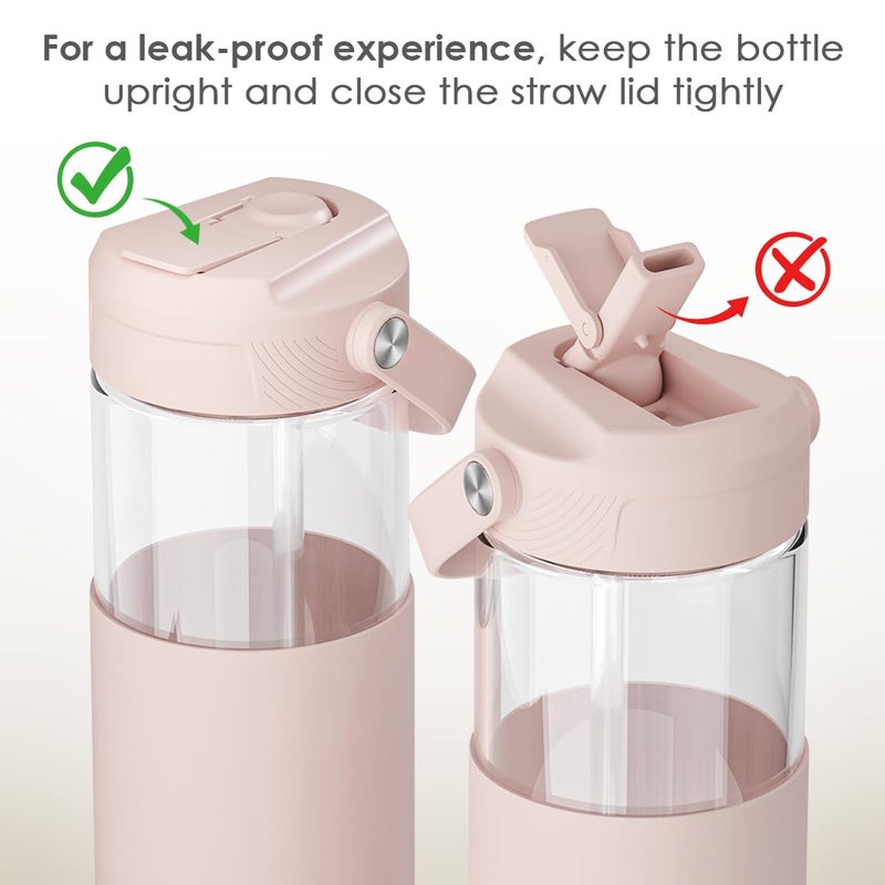 SANDJEST Glass Water Bottle with Silicone Sleeve and Straw Lid 20oz for Girls Women, Glass Drinking Bottles for Travel Home Gym Sports (Warm Sand) - Image 3