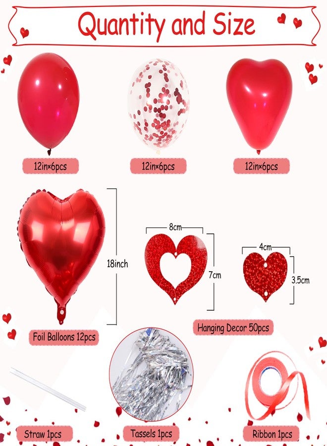 Douvelue Red Heart Balloons Set, 30Pcs Red Heart Shaped Balloons and Confetti Balloons, Foil Heart Balloons with 50Pcs Heart Hanging Streamer for Valentines Decorations, Proposal, Wedding Party - Image 2