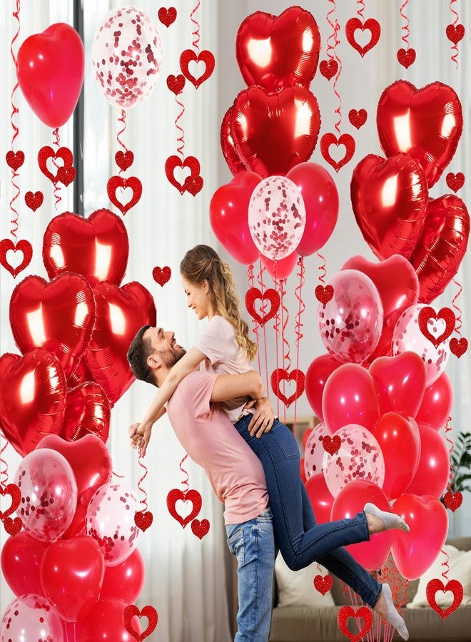 Douvelue Red Heart Balloons Set, 30Pcs Red Heart Shaped Balloons and Confetti Balloons, Foil Heart Balloons with 50Pcs Heart Hanging Streamer for Valentines Decorations, Proposal, Wedding Party - Image 4