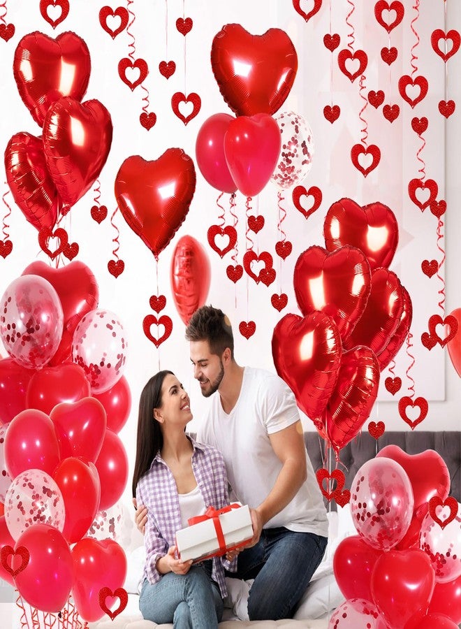 Douvelue Red Heart Balloons Set, 30Pcs Red Heart Shaped Balloons and Confetti Balloons, Foil Heart Balloons with 50Pcs Heart Hanging Streamer for Valentines Decorations, Proposal, Wedding Party - Image 5