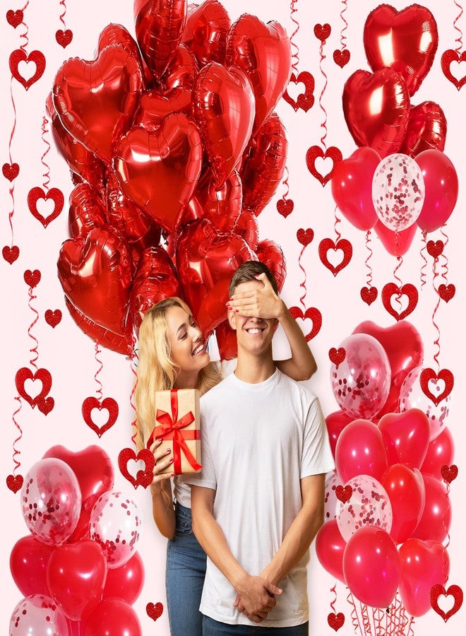 Douvelue Red Heart Balloons Set, 30Pcs Red Heart Shaped Balloons and Confetti Balloons, Foil Heart Balloons with 50Pcs Heart Hanging Streamer for Valentines Decorations, Proposal, Wedding Party - Image 3