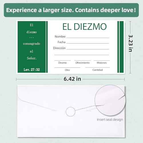 XIISVINT 200 PCS 6.42 x 3.23 Inch Church Offering Envelopes - Tithe and Offering Envelopes for Church Donations, Checks and Cash, Great for churches or Non-Profit Organizations(Spanish, 200) - Image 2