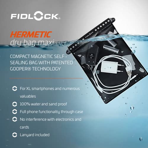 FIDLOCK Hermetic Dry Bag Maxi - Flexible Magnetic Self-Sealing Bag for Cellphone | 100% Waterproof and Sand Proof - Practical Size with a Large Opening, with Lanyard included - Transparent Black - Image 3