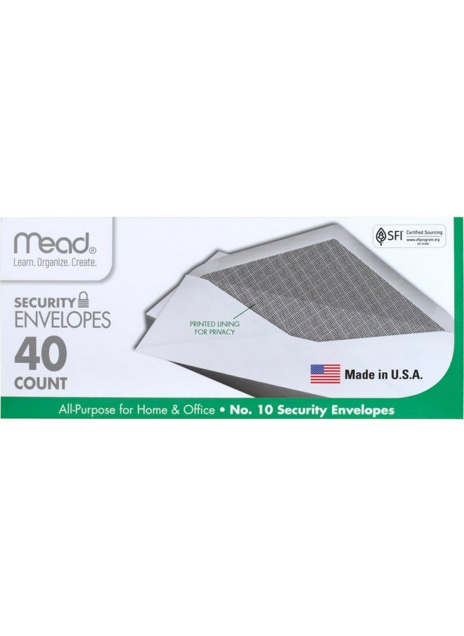 Mead - #10 Envelopes, Security Printed Lining For Privacy, Gummed Closure, All-Purpose 20-Ib Paper, 4-1/8" X 9-1/2", White, 40 Letter Size Envelopes Per Box (75214) - Image 1