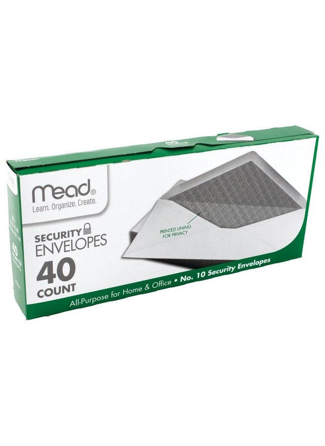 Mead - #10 Envelopes, Security Printed Lining For Privacy, Gummed Closure, All-Purpose 20-Ib Paper, 4-1/8" X 9-1/2", White, 40 Letter Size Envelopes Per Box (75214) - Image 1