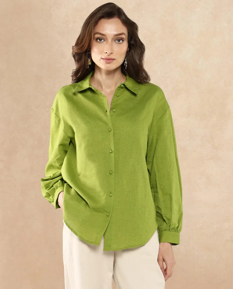 ريريزم Women's Full Sleeve Collared Shirt Top