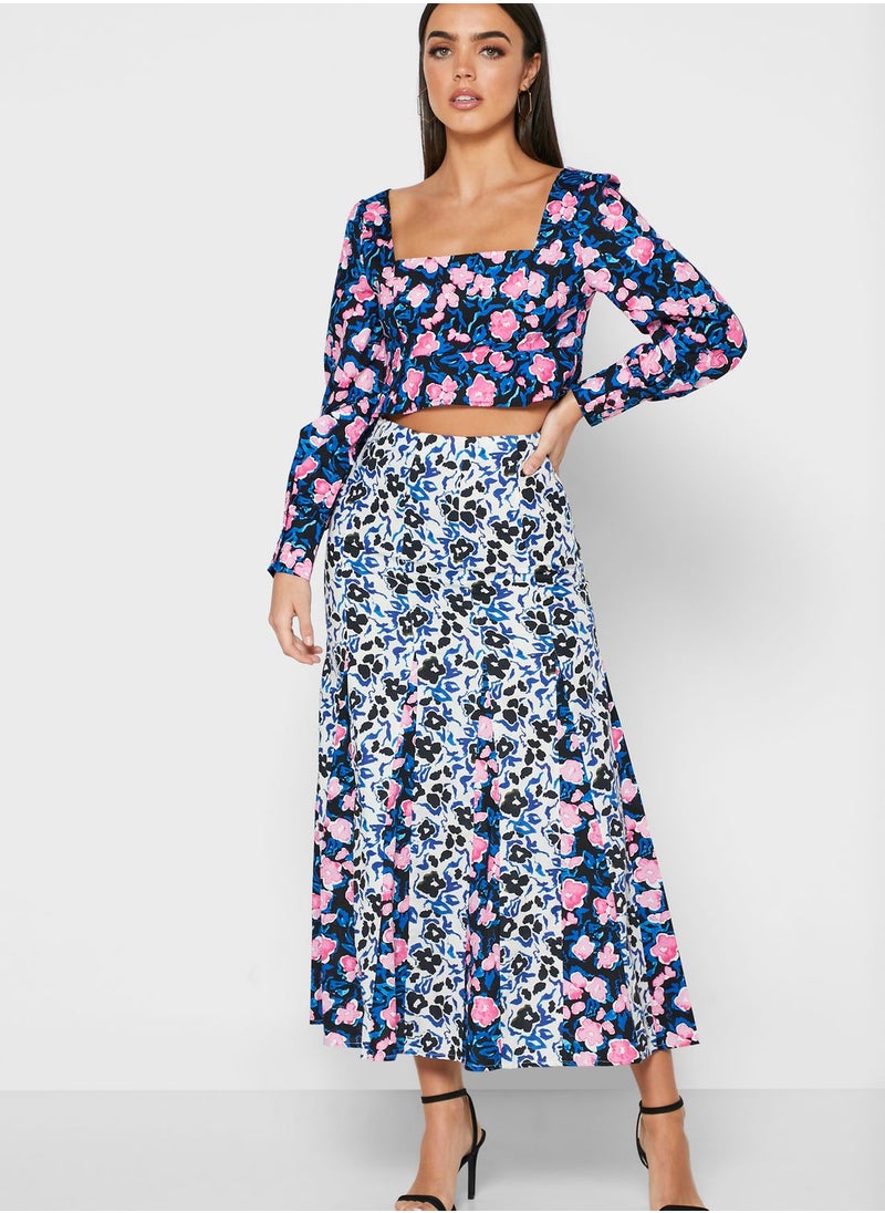 LOST INK - Pleat Detail Printed Skirt - Image 1