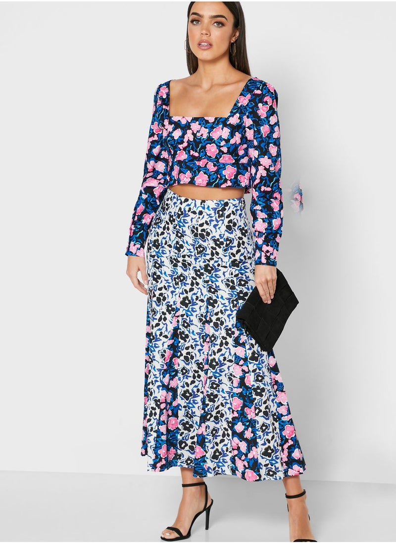 LOST INK - Pleat Detail Printed Skirt - Image 1