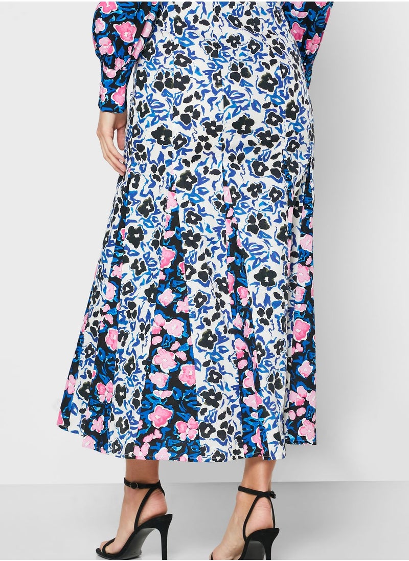 LOST INK - Pleat Detail Printed Skirt - Image 1