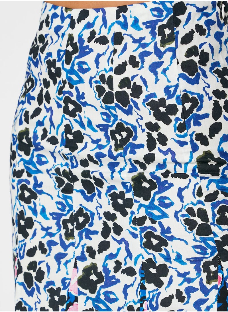 LOST INK - Pleat Detail Printed Skirt - Image 1