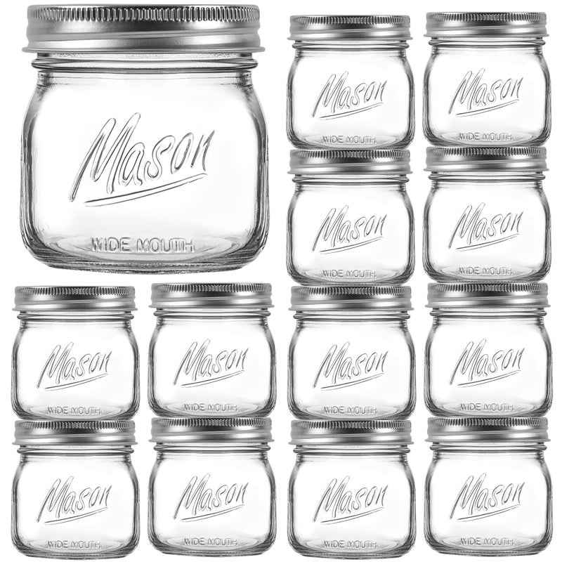 Ieavier 12PCS Wide Mouth Mason Jars 16oz with Airtight Lids and Bands, Canning Jars with Crystal Glass for Food Storage, Spice Jars, Canning, DIY Projects, Jam, Jelly, Honey, Preserving, Drinking - Image 1
