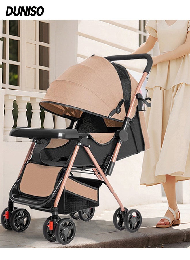 DUNISO 2 in 1 Lightweight Stroller One-click Folding Stroller with Large Canopy Comfortable Adjustable Seat Compact Travel Stroller Double Directional Pushed 3D Shock-absorbing Newborn Baby Stroller with Safety Guard and Storage Space for Toddlers 0-3 Years - Image 1