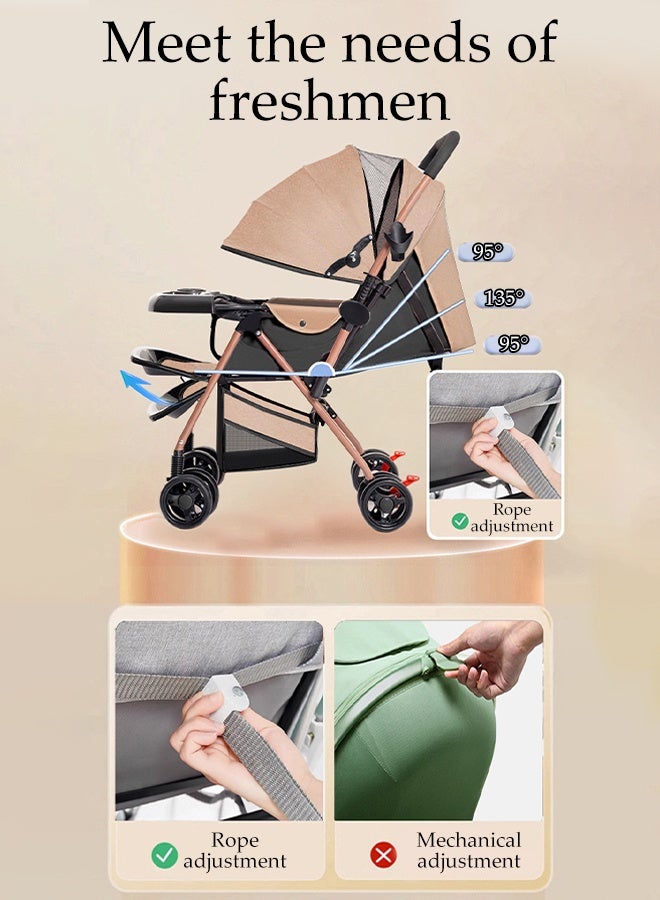 DUNISO 2 in 1 Lightweight Stroller One-click Folding Stroller with Large Canopy Comfortable Adjustable Seat Compact Travel Stroller Double Directional Pushed 3D Shock-absorbing Newborn Baby Stroller with Safety Guard and Storage Space for Toddlers 0-3 Years - Image 3