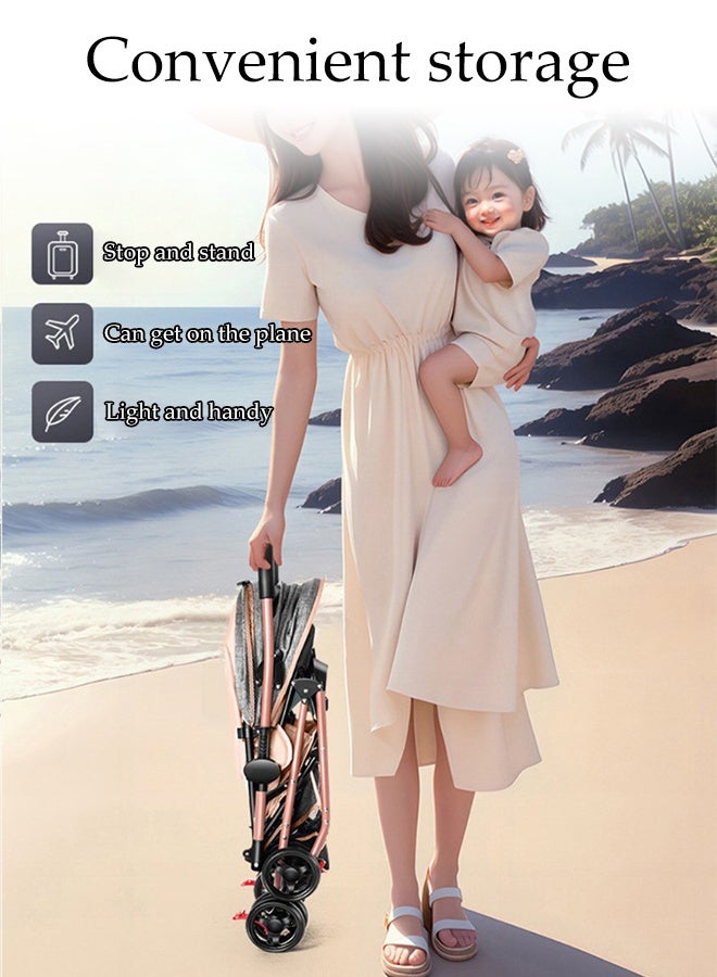 DUNISO 2 in 1 Lightweight Stroller One-click Folding Stroller with Large Canopy Comfortable Adjustable Seat Compact Travel Stroller Double Directional Pushed 3D Shock-absorbing Newborn Baby Stroller with Safety Guard and Storage Space for Toddlers 0-3 Years - Image 5