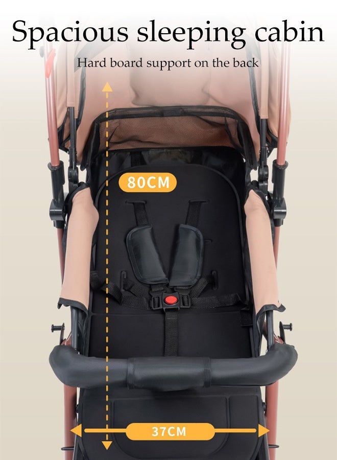 DUNISO 2 in 1 Lightweight Stroller One-click Folding Stroller with Large Canopy Comfortable Adjustable Seat Compact Travel Stroller Double Directional Pushed 3D Shock-absorbing Newborn Baby Stroller with Safety Guard and Storage Space for Toddlers 0-3 Years - Image 2