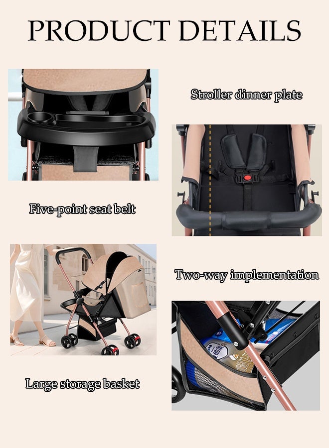 DUNISO 2 in 1 Lightweight Stroller One-click Folding Stroller with Large Canopy Comfortable Adjustable Seat Compact Travel Stroller Double Directional Pushed 3D Shock-absorbing Newborn Baby Stroller with Safety Guard and Storage Space for Toddlers 0-3 Years - Image 4