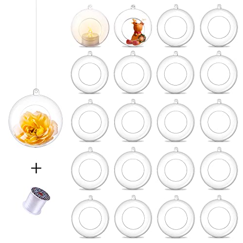Romadedi 20 Pcs Hanging Tealight Holders Globes: Romadedi Fillable Acrylic Bulk Hanging Tea Light Ball, Bulb 3.15'' Ornaments Fillable for Party Wedding Centerpiece Christmas Home Decorations DIY - Image 1