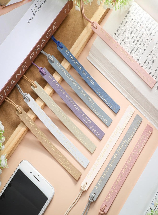 Skyygemm 10 Pcs Spanish Christian Bible Bookmarks for Women Leather Bookmarks Spanish Bible Gifts for Women Book Lovers Readers Church Book Club(Pastel Color) - Image 4