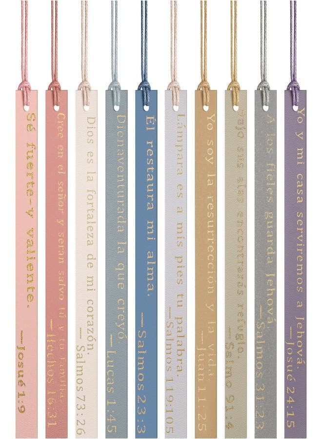 Skyygemm 10 Pcs Spanish Christian Bible Bookmarks for Women Leather Bookmarks Spanish Bible Gifts for Women Book Lovers Readers Church Book Club(Pastel Color) - Image 1