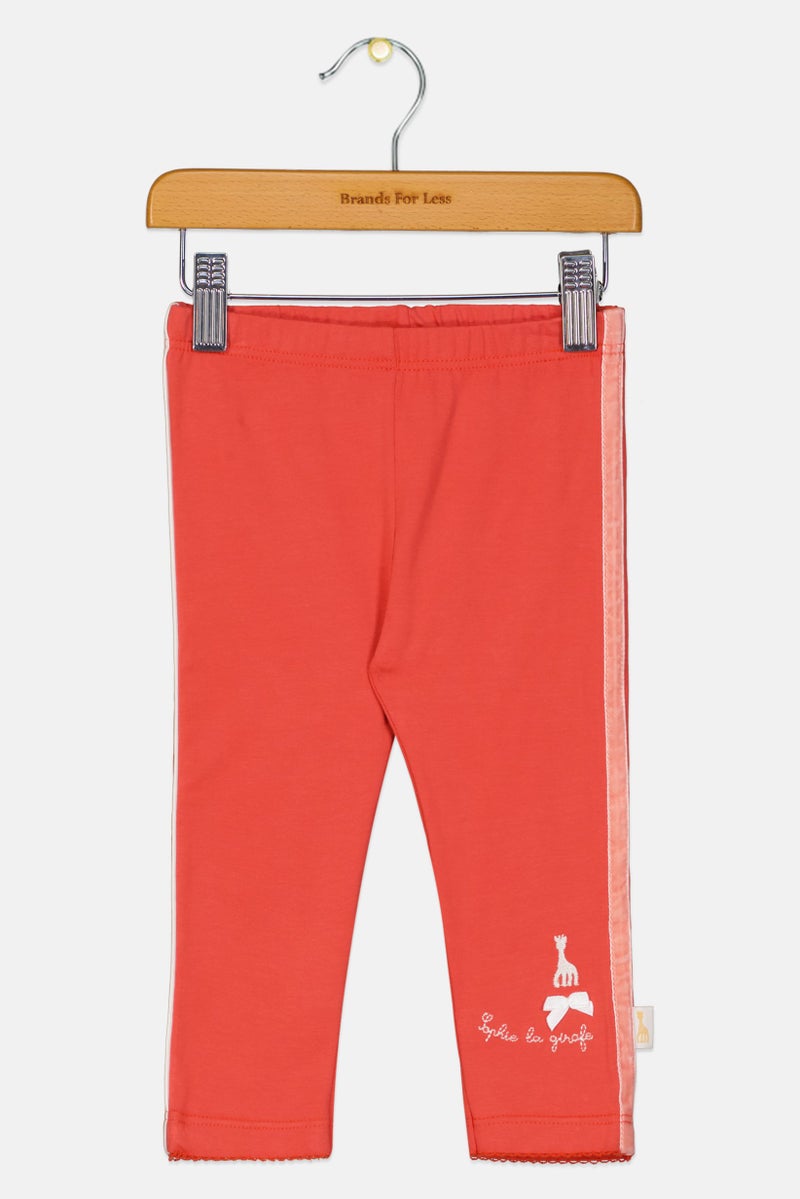 Sophie la girafe Toddlers Girl Embroidered Leggings, Red - Image 1