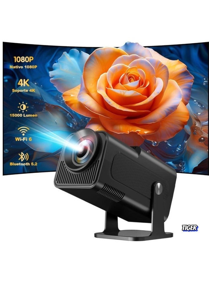 TIGER Mini 4K Native 1080P Smart Projector – Android TV 11.0, WiFi & Bluetooth, Auto Keystone Correction, 10000 Lumens, 180-Degree Rotation, Short Throw – Perfect for Home Theater, Outdoor Movies & Gaming  - Image 1
