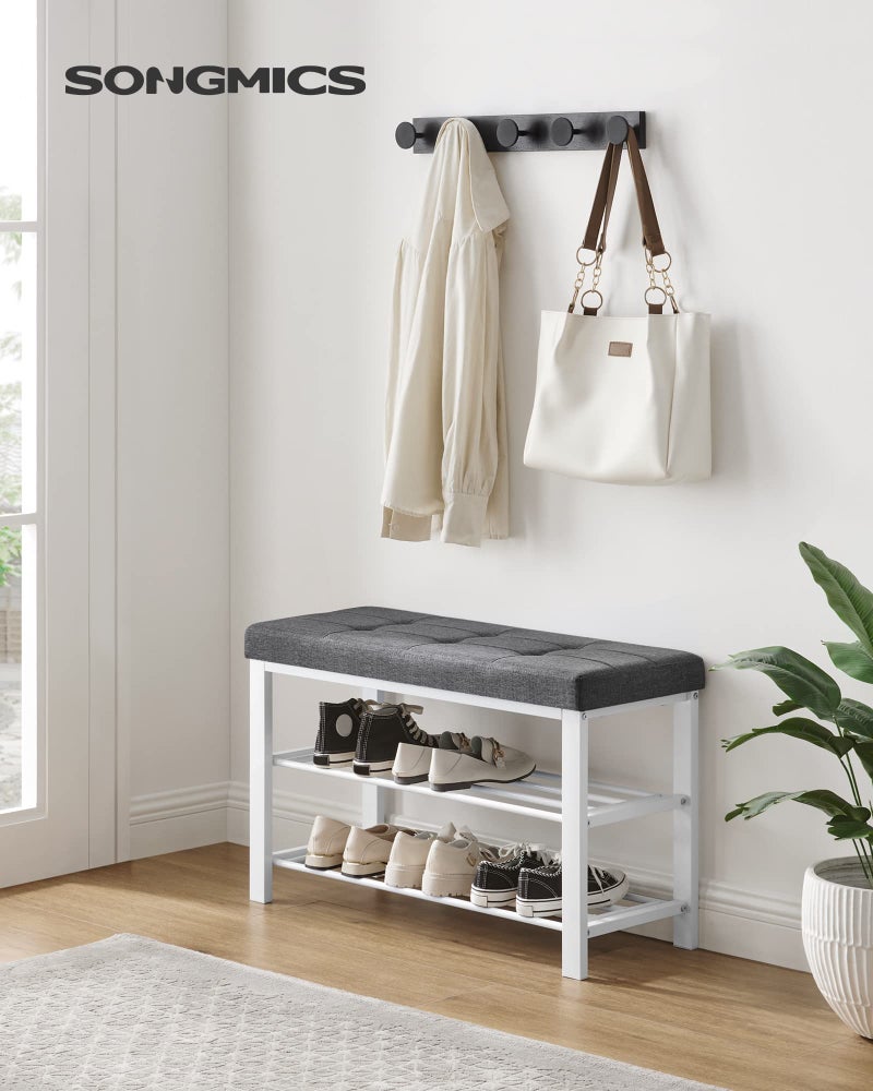 SONGMICS Shoe Bench, Storage Bench, Entryway Bench with Cushion, Shoe Shelf with Seat, Space-Saving, Modern Style, for Living Room, Bedroom, Hallway, Dark Gray and Cloud White ULBS057W01 - Image 2