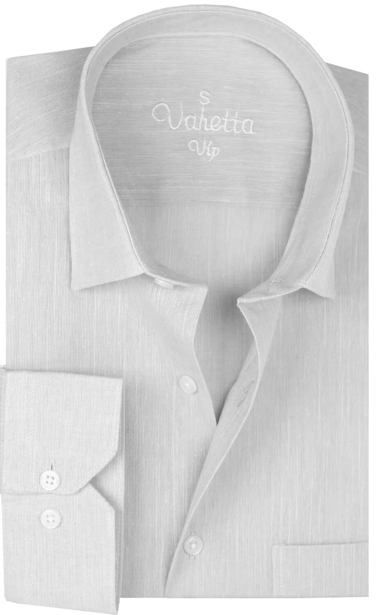 Varetta Men's Gray Long Sleeve Linen Effect Pocket Cotton Shirt