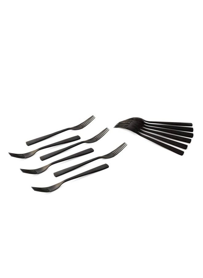 Life Smile 12pcs Cutlery Set, 18/10 Stainless Steel, Flatware Set, 12pcs Dinner Fork, Shine Black, for Home Kitchen, Mirror Polished - Dishwasher Safe  - Image 1