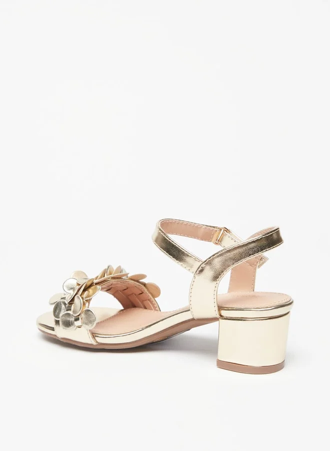 فلورا بيلا من شو إكسبرس Girls Applique Detail Block Heeled Sandals With Hook And Loop Closure