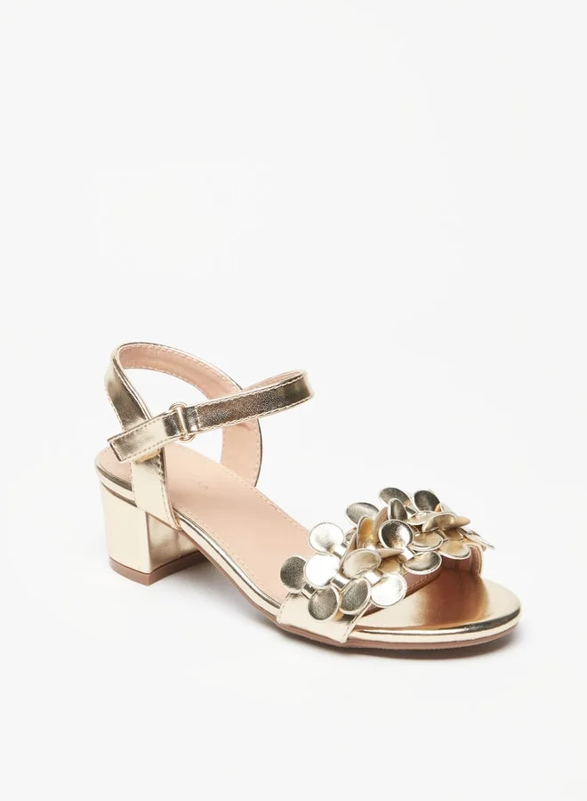 فلورا بيلا من شو إكسبرس Girls Applique Detail Block Heeled Sandals With Hook And Loop Closure