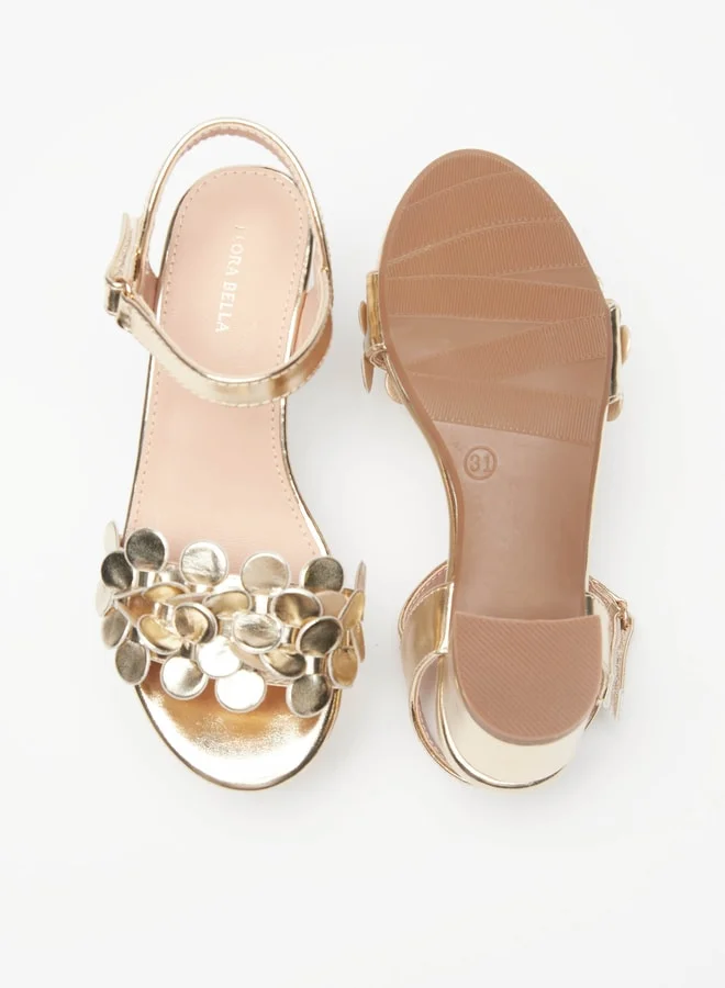 فلورا بيلا من شو إكسبرس Girls Applique Detail Block Heeled Sandals With Hook And Loop Closure