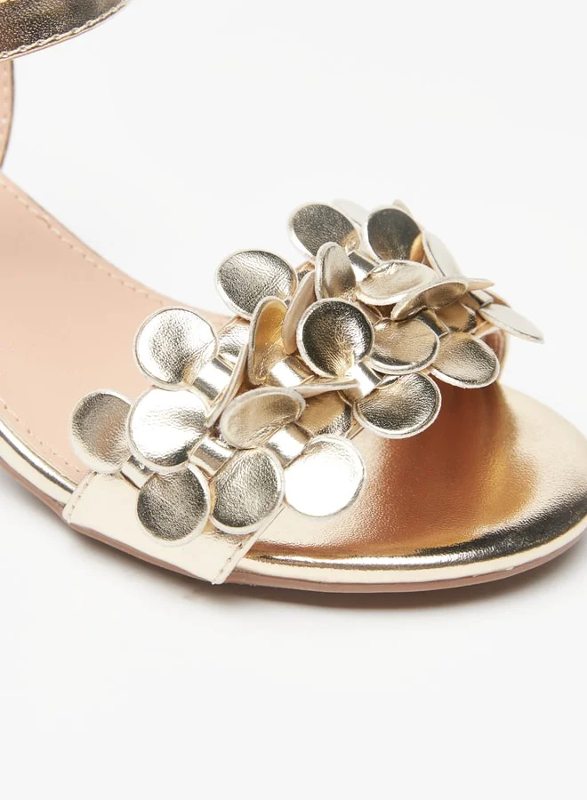 فلورا بيلا من شو إكسبرس Girls Applique Detail Block Heeled Sandals With Hook And Loop Closure