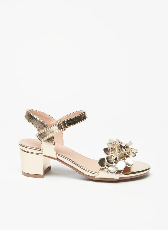 فلورا بيلا من شو إكسبرس Girls Applique Detail Block Heeled Sandals With Hook And Loop Closure